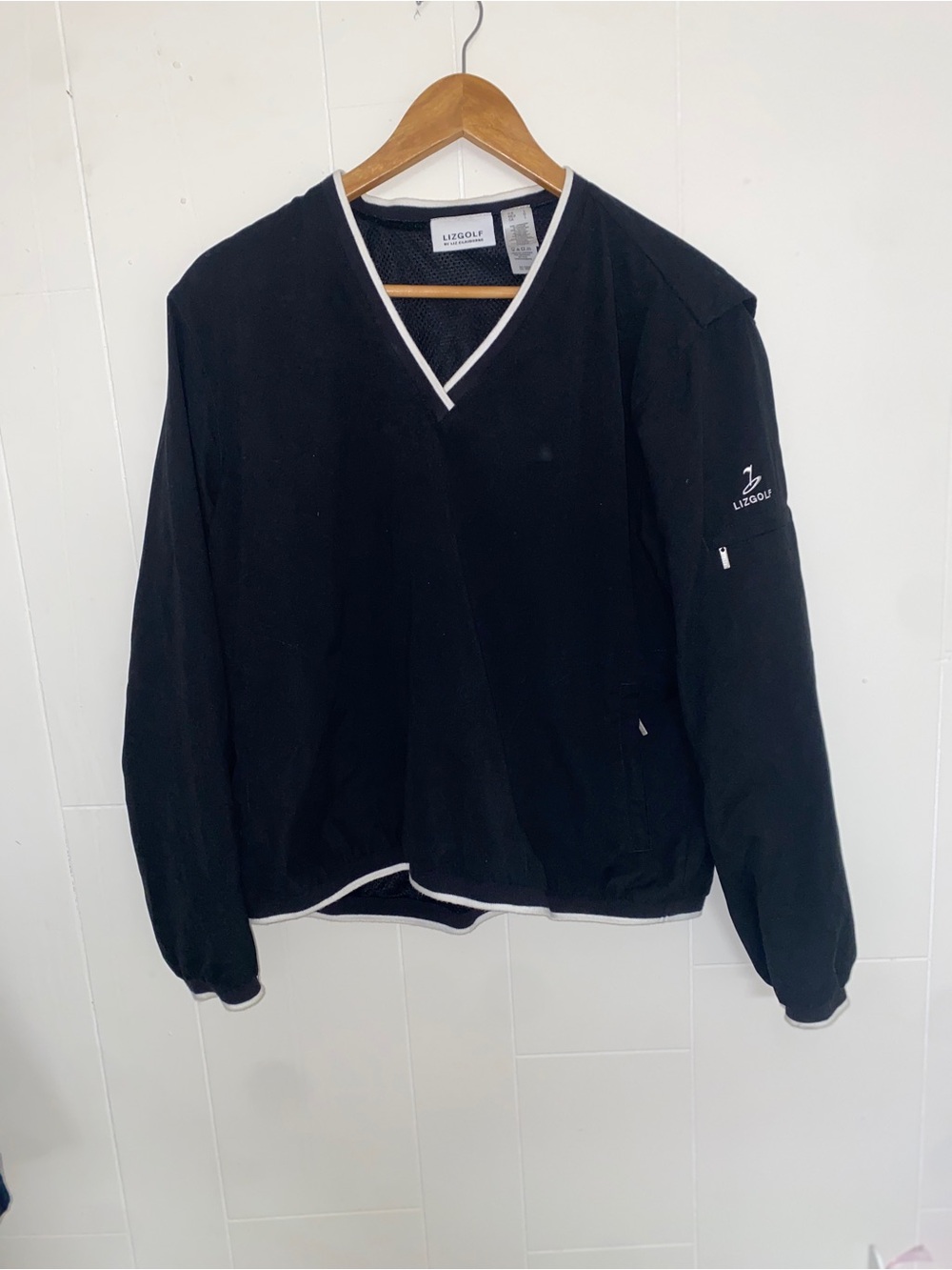 Liz Claiborne Black V-Neck Sweater with White Trim